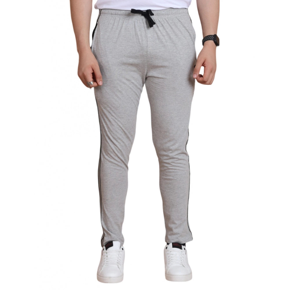 Men's Casual Cotton Striped Full-Length Track Pant - Greymelange