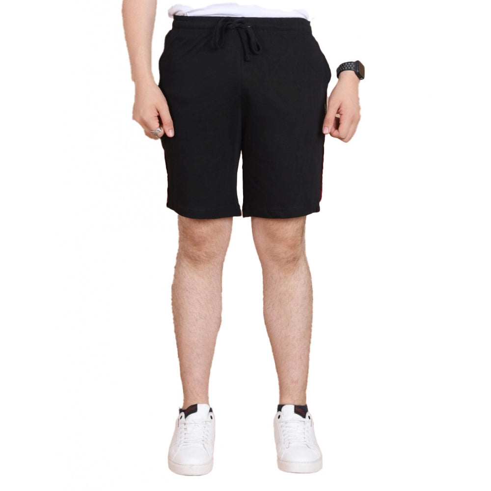 Men's Casual Cotton Striped Above-Knee Shorts - Black