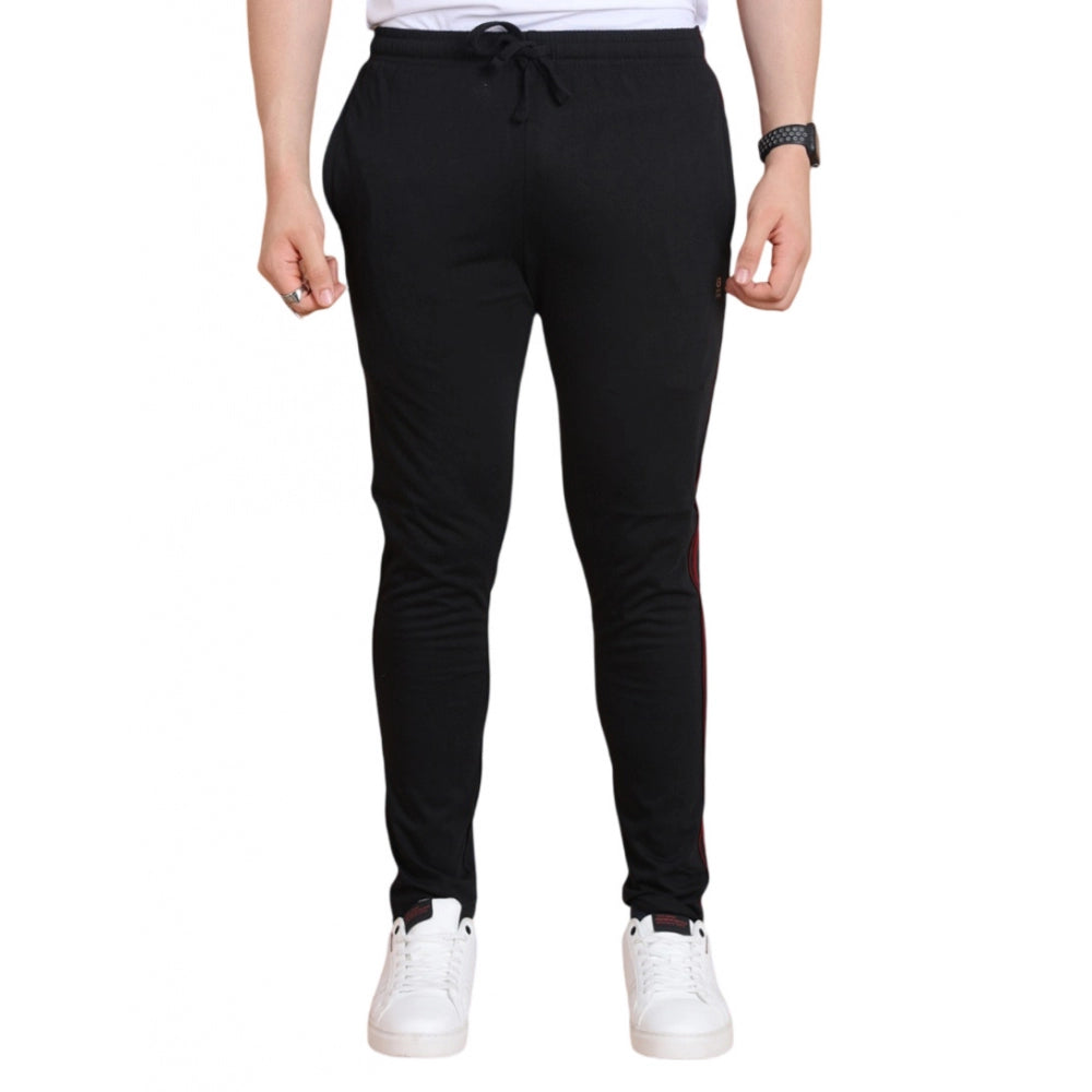 Men's Casual Cotton Striped Full-Length Track Pant - Black