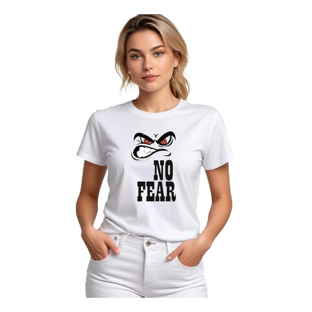 Women's Polyester Solid Printed Round Neck Half Sleeve T - shirt - White