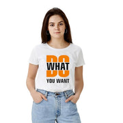 Women's Polyester Solid Printed Round Neck Half Sleeve T - shirt - White
