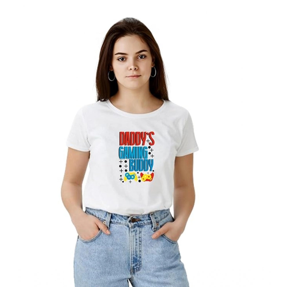 Women's Polyester Solid Printed Round Neck Half Sleeve T - shirt - White