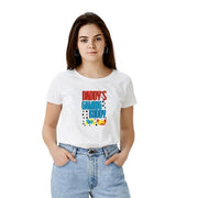 Women's Polyester Solid Printed Round Neck Half Sleeve T - shirt - White