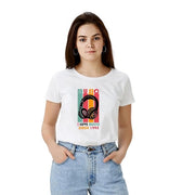 Women's Polyester Solid Printed Round Neck Half Sleeve T - shirt - White