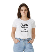 Women's Polyester Solid Printed Round Neck Half Sleeve T - shirt - White