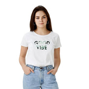 Women's Polyester Solid Printed Round Neck Half Sleeve T - shirt - White
