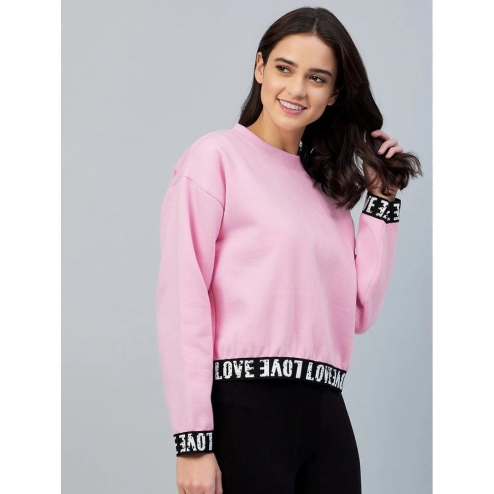 Women's Fleece Solid Long Sleeves Sweatshirt (Pink) - POPNOVA