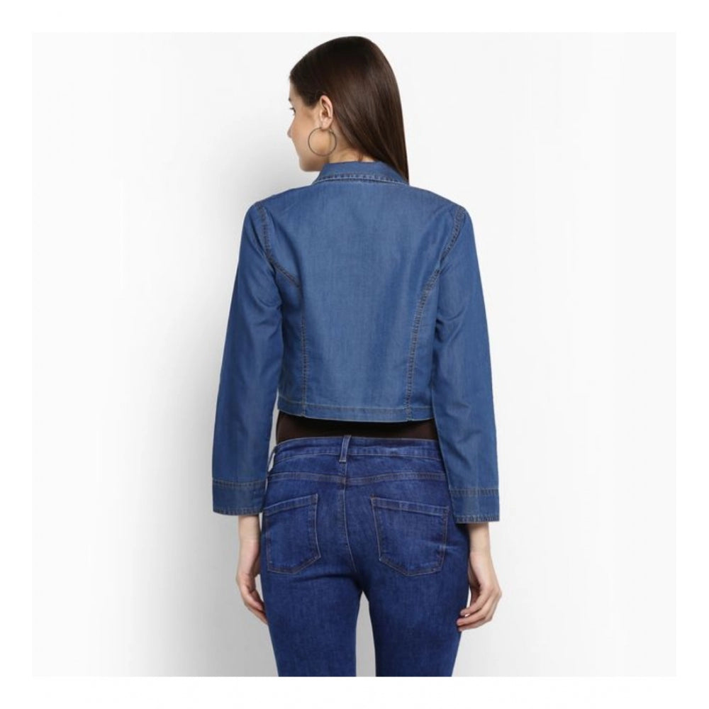 Women's Denim Pleated 3/4 Sleeve Sleeves Shrug - Blue