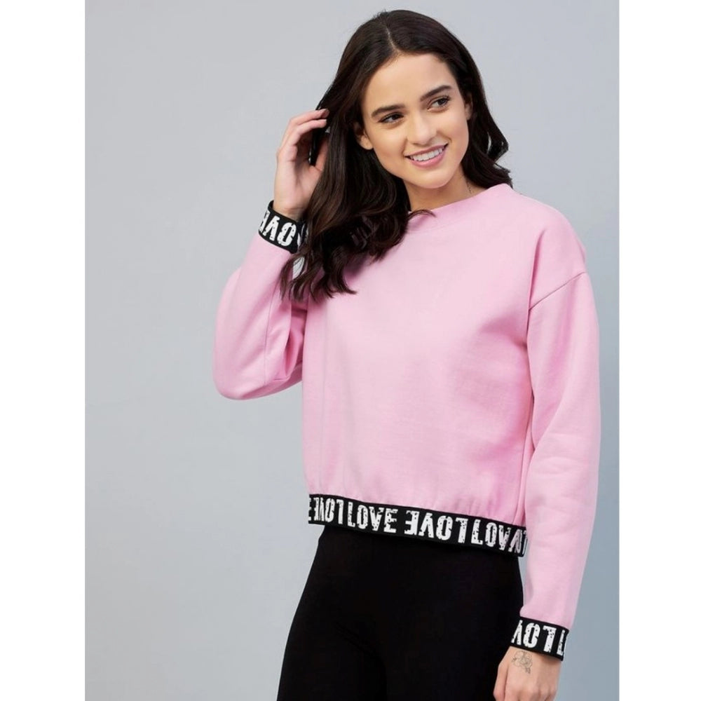 Women's Fleece Solid Long Sleeves Sweatshirt (Pink) - POPNOVA
