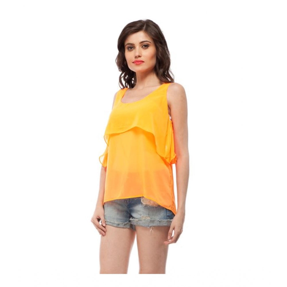 Women's Polyester Solid Sleeveless Regular Top - Orange