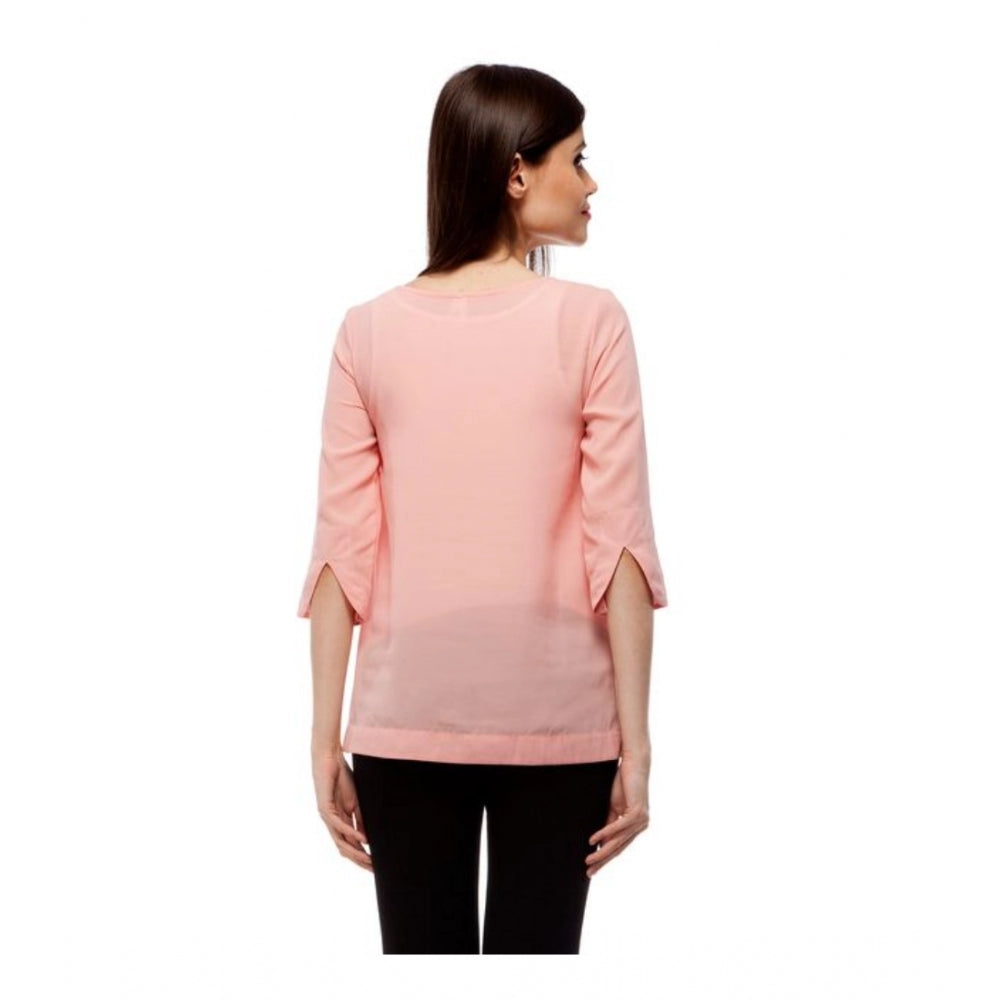 Women's Polyester Solid 3/4 Sleeve Sleeves Regular Top - Peach