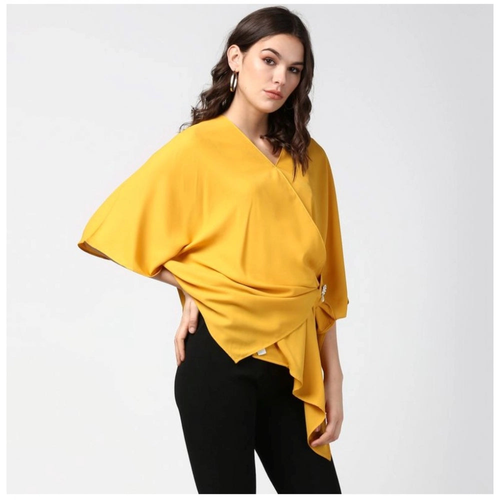 Women's Polyester Solid Cape Sleeve Top - Yellow