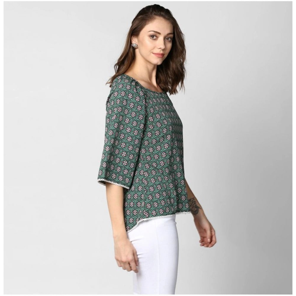 Women's Polyester Printed 3/4 Sleeve Sleeves Top - Green