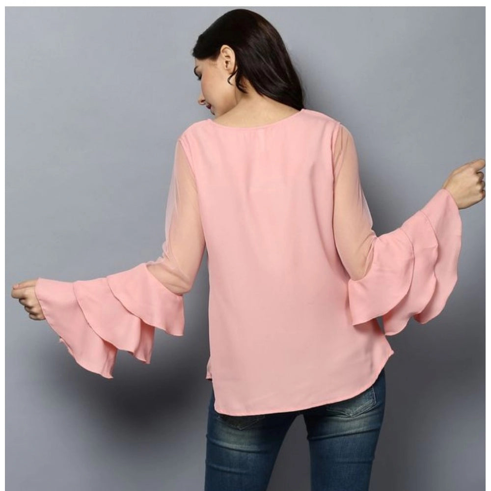 Women's Polyester Solid Tier Sleeve Top - Pink