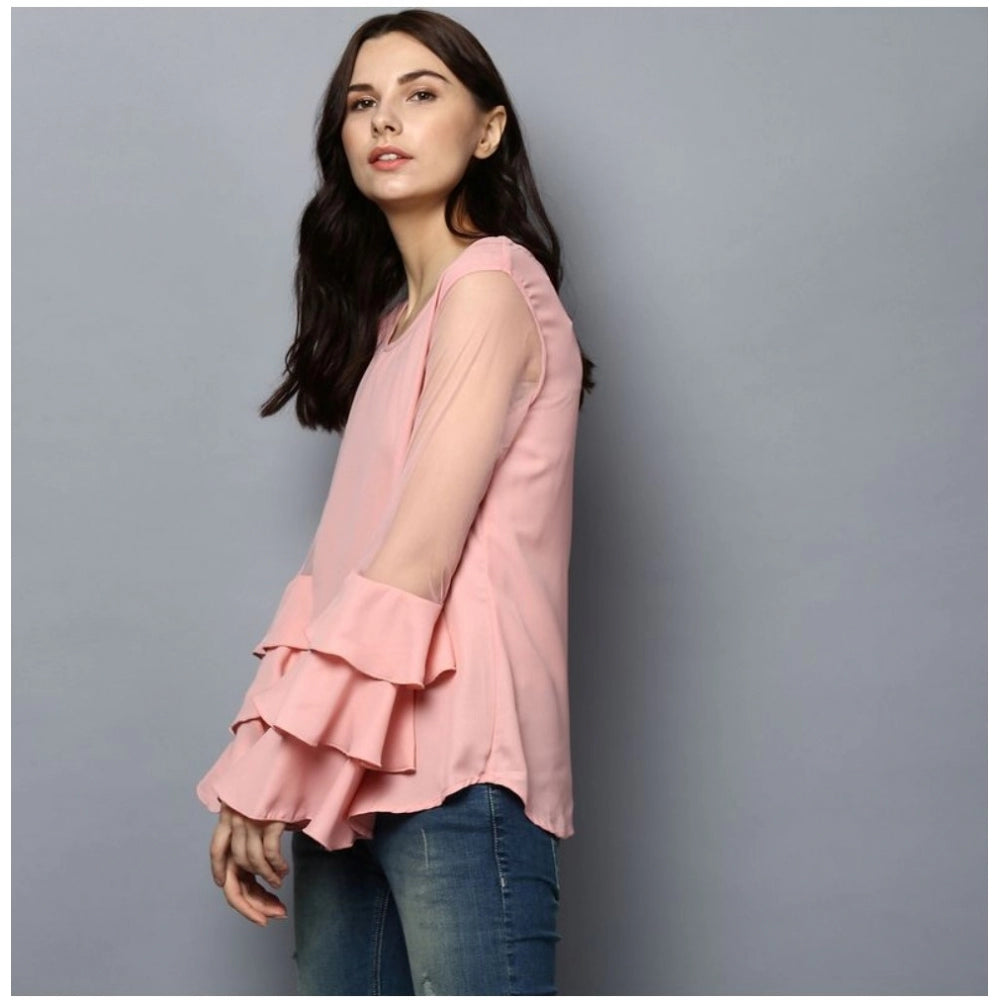 Women's Polyester Solid Tier Sleeve Top - Pink