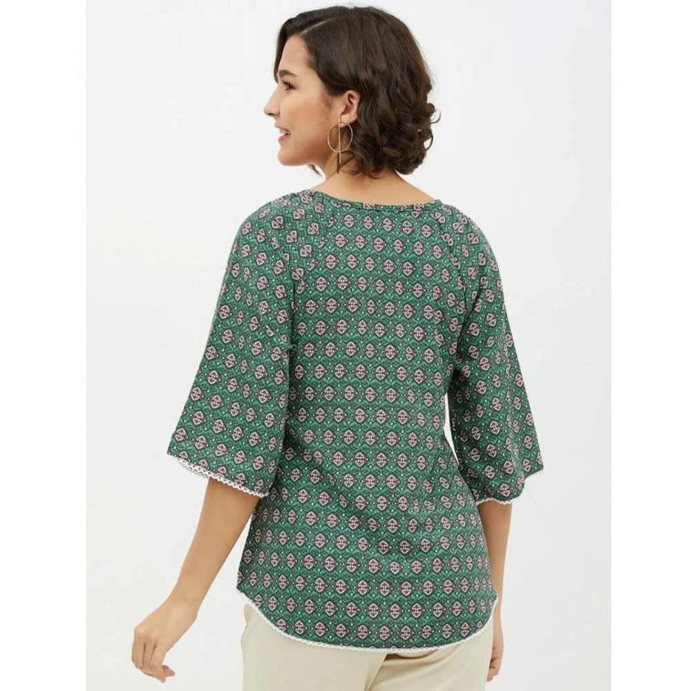 Women's Polyester Printed 3/4 Sleeve Sleeves Top - Green