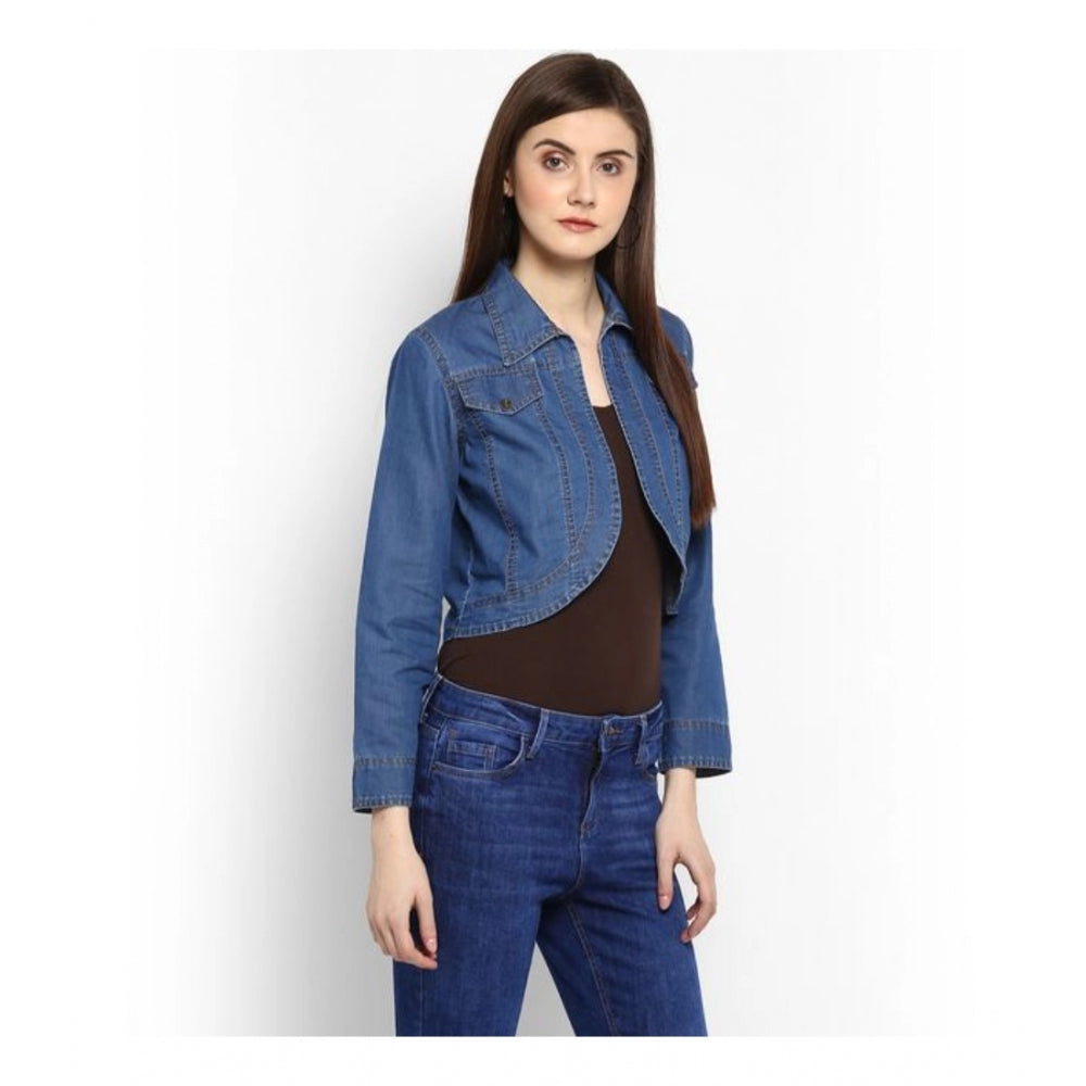 Women's Denim Solid 3/4 Sleeve Sleeves Shrug - Blue