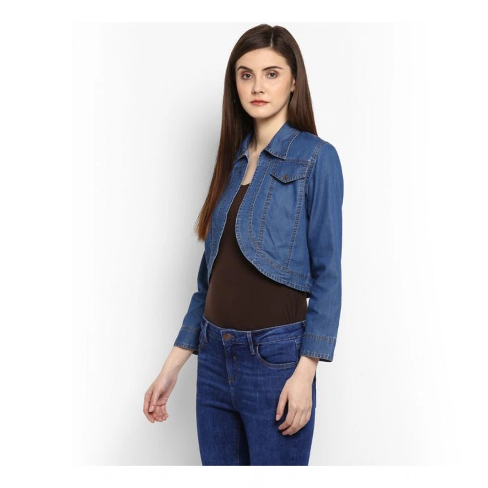 Women's Denim Solid 3/4 Sleeve Sleeves Shrug - Blue