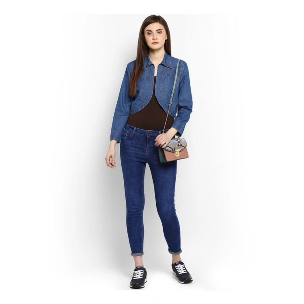 Women's Denim Solid 3/4 Sleeve Sleeves Shrug - Blue