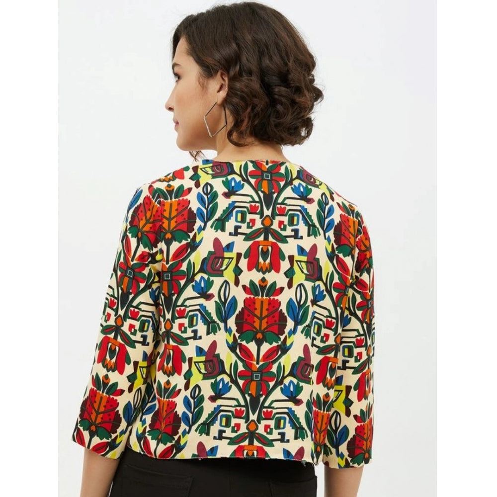 Women's Polyester Floral 3/4 Sleeve Sleeves Shrug - Multicolor
