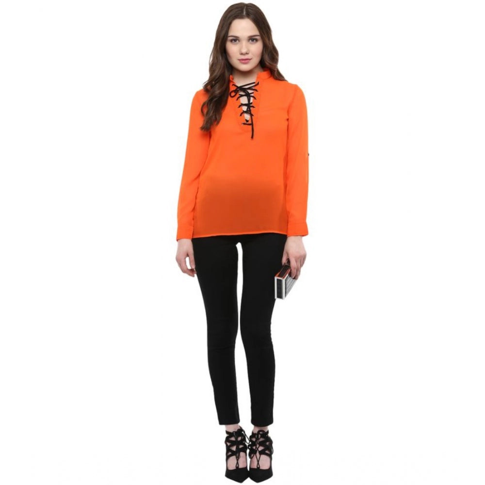 Women's Polyester Solid Long Sleeve Regular Top - Orange