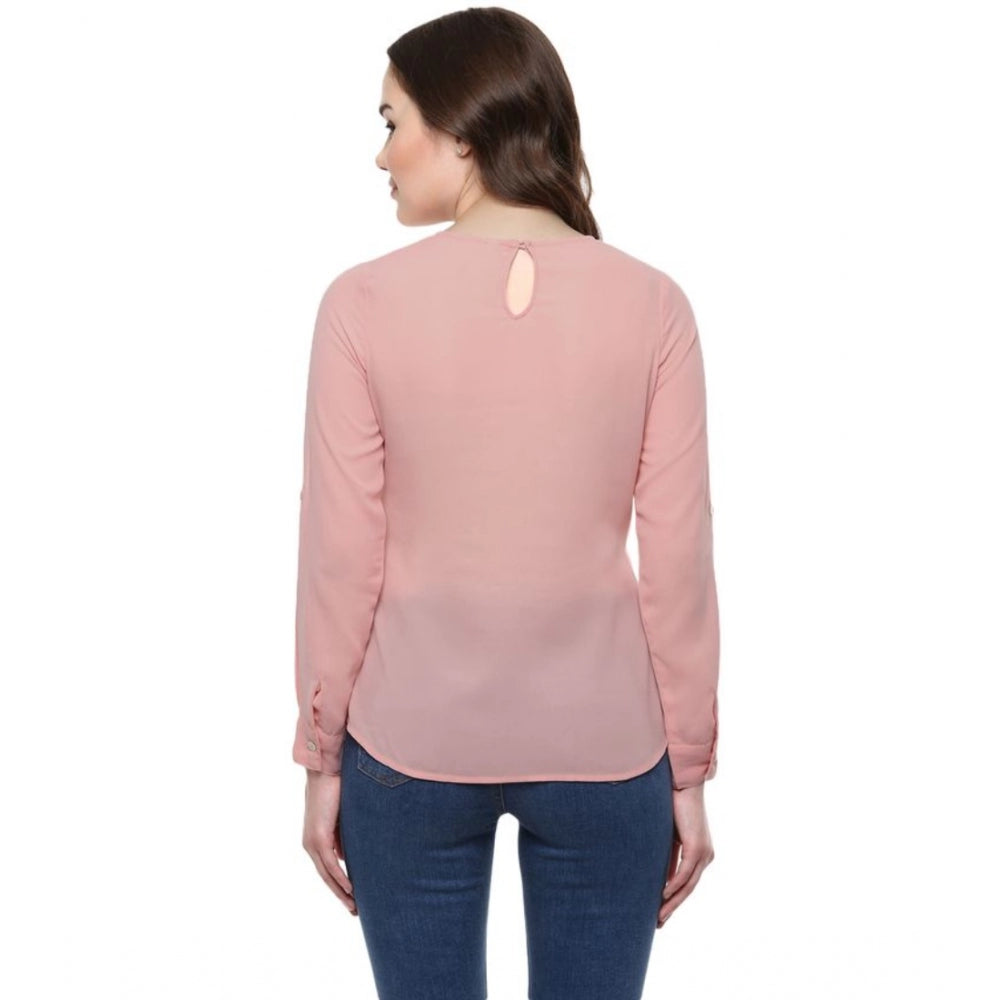 Women's Polyester Solid Long Sleeve Regular Top - Pink