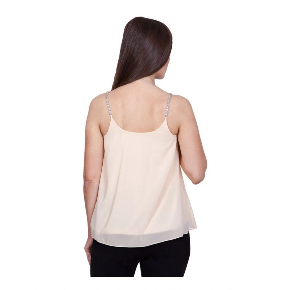 Women's Polyester Solid Shoulder Straps Regular Top - Beige