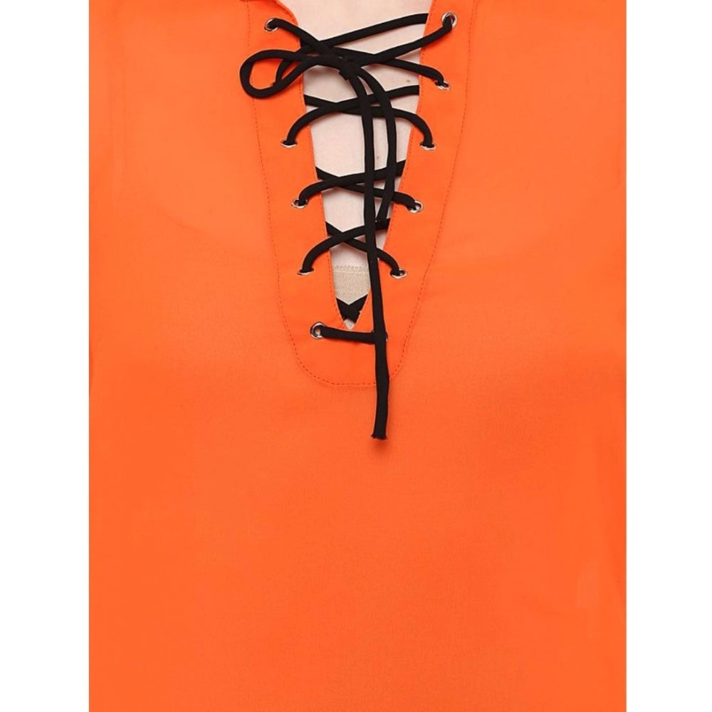 Women's Polyester Solid Long Sleeve Regular Top - Orange