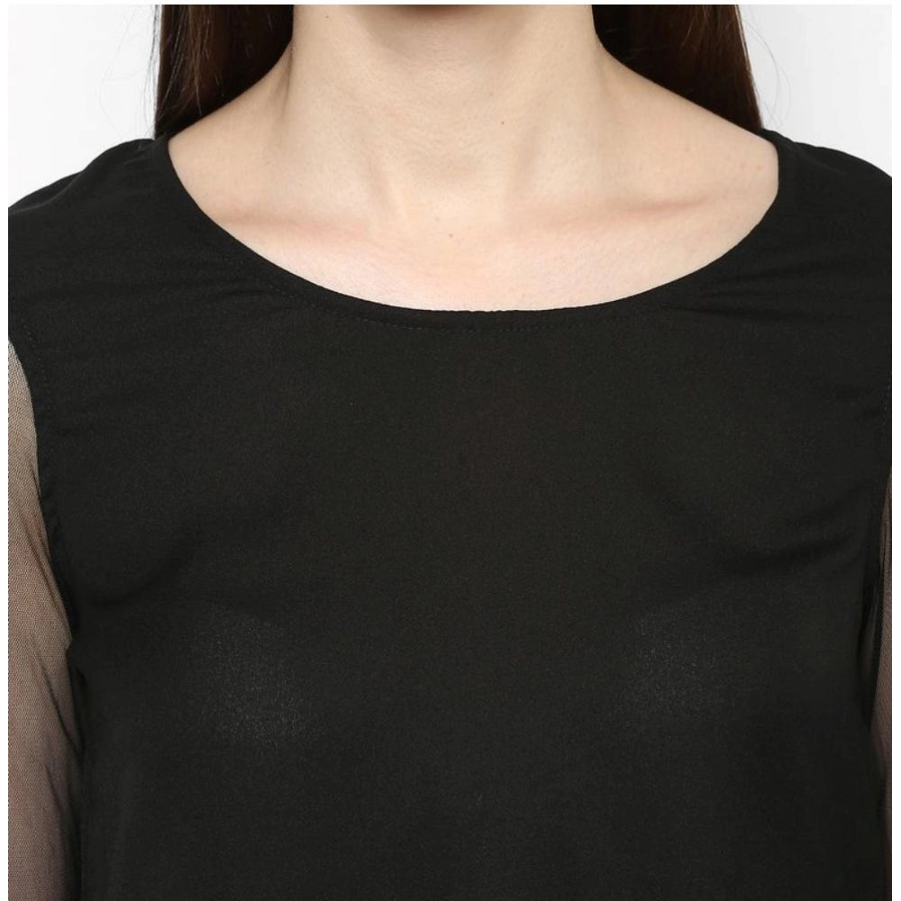 Women's Polyester Solid Tier Sleeve Top - Black