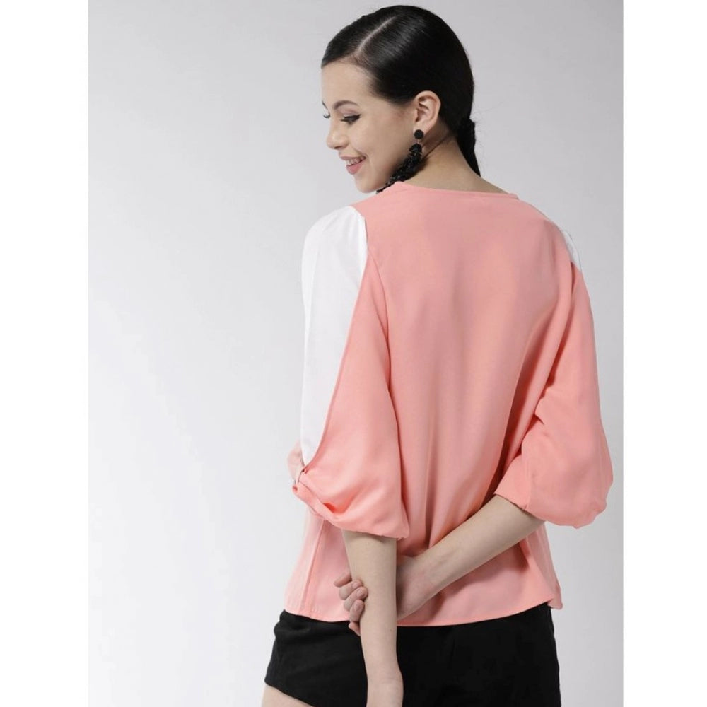 Women's Polyester Colour Block Slit Sleeve Top - Pink
