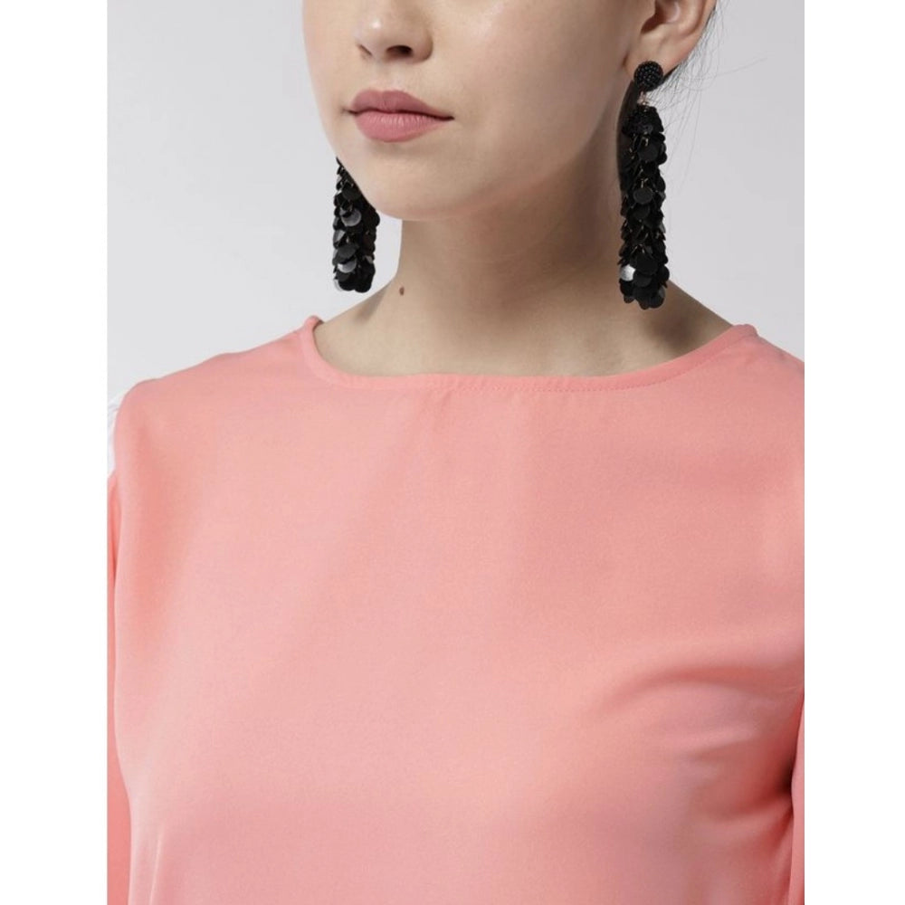 Women's Polyester Colour Block Slit Sleeve Top - Pink
