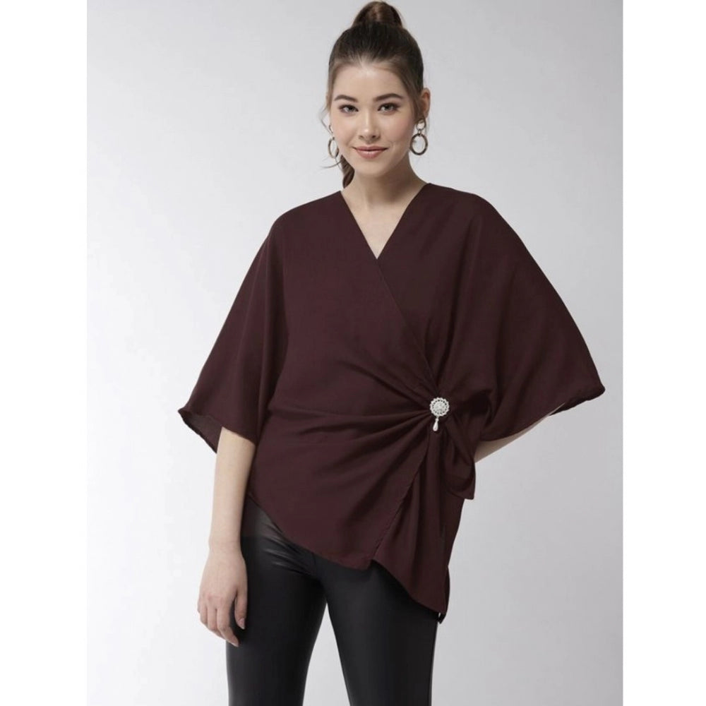 Women's Polyester Solid Cape Sleeve Top - Maroon
