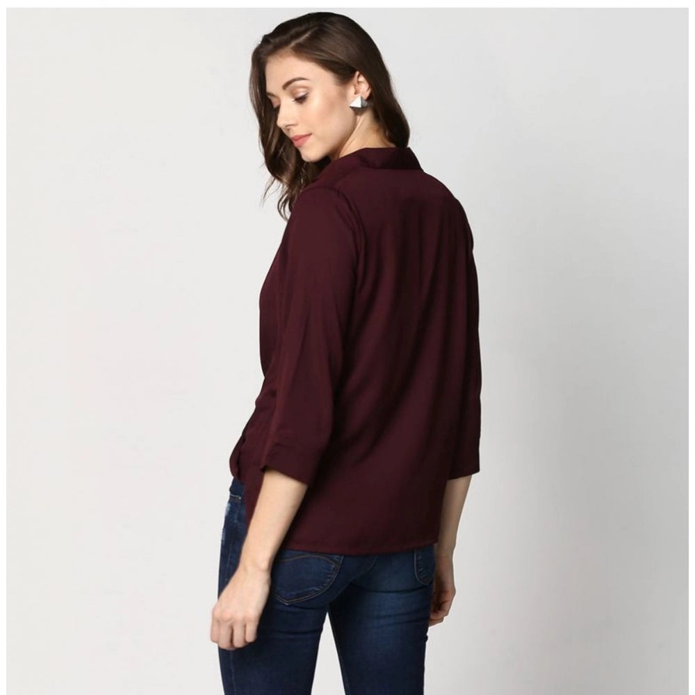 Women's Polyester Solid 3/4 Sleeve Sleeves Top - Maroon