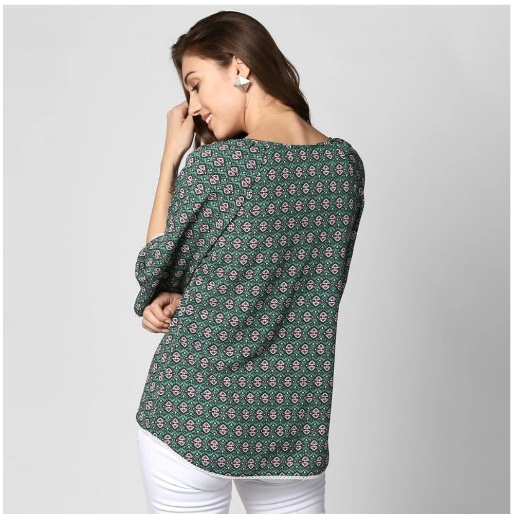 Women's Polyester Printed 3/4 Sleeve Sleeves Top - Green