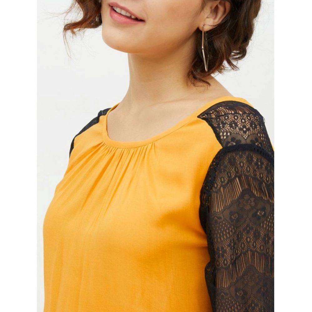 Women's Rayon Lace Inserts Long Sleeve Top - Yellow
