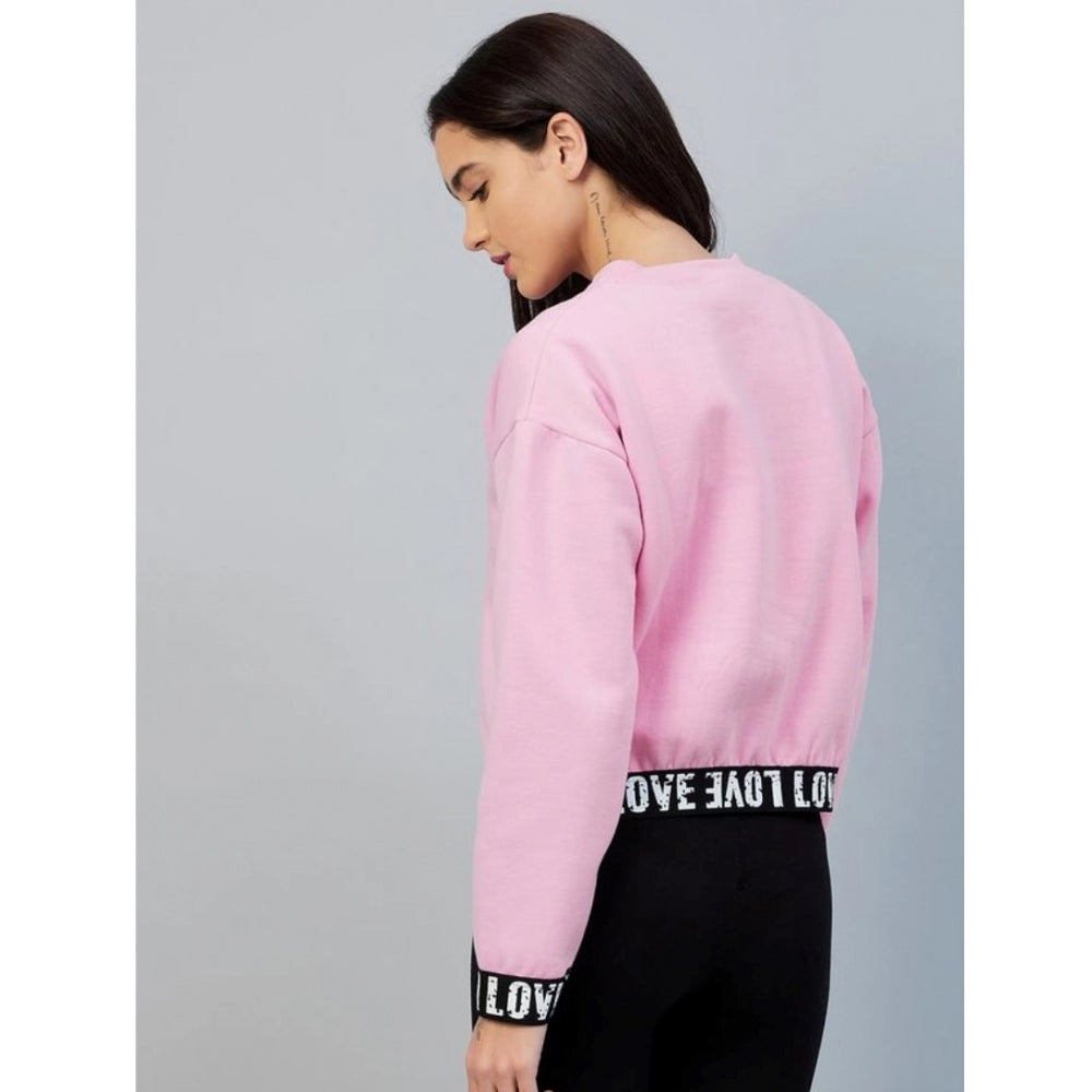 Women's Fleece Solid Long Sleeves Sweatshirt (Pink) - POPNOVA