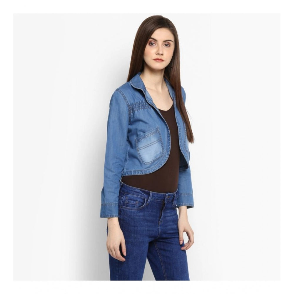 Women's Denim Smocking 3/4 Sleeve Sleeves Shrug - Blue