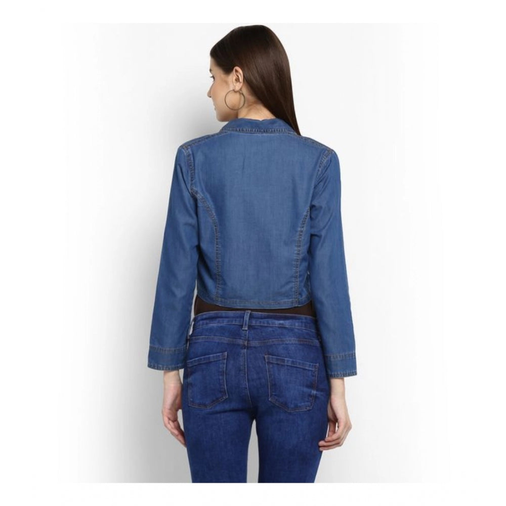 Women's Denim Solid 3/4 Sleeve Sleeves Shrug - Blue
