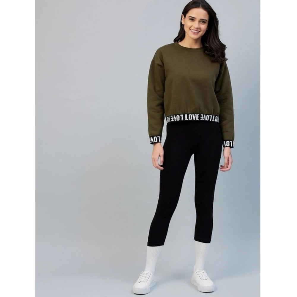 Women's Fleece Solid Long Sleeve Sweatshirt - Olive