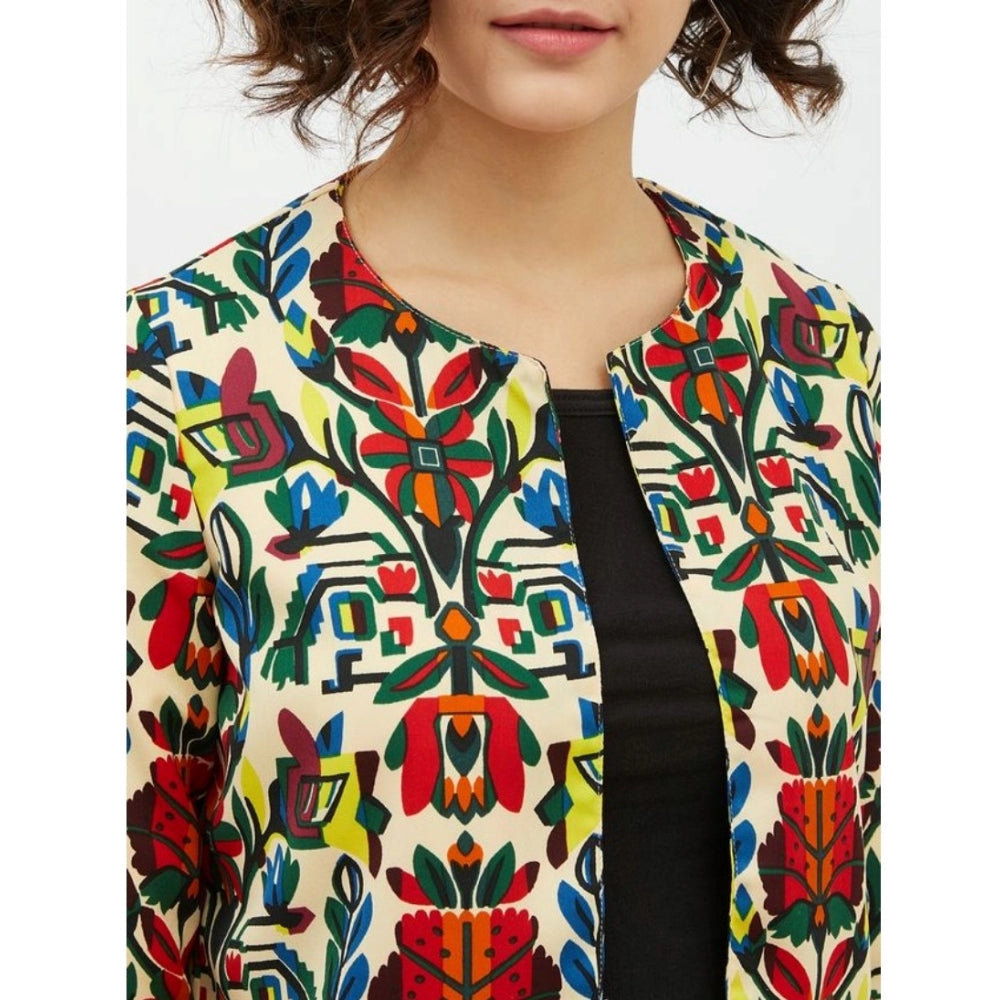 Women's Polyester Floral 3/4 Sleeve Sleeves Shrug - Multicolor
