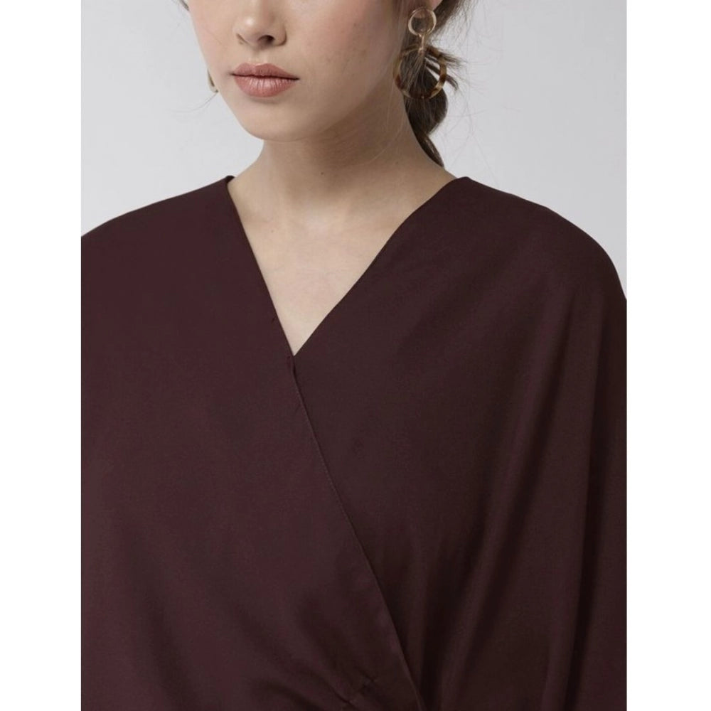 Women's Polyester Solid Cape Sleeve Top - Maroon