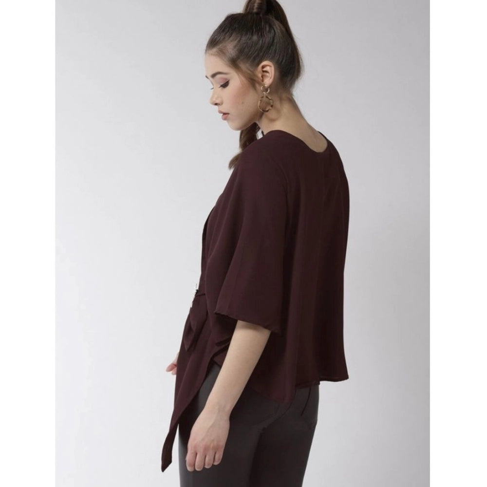 Women's Polyester Solid Cape Sleeve Top - Maroon