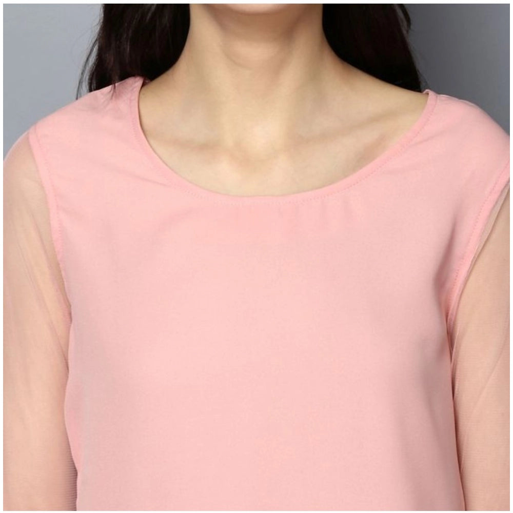 Women's Polyester Solid Tier Sleeve Top - Pink