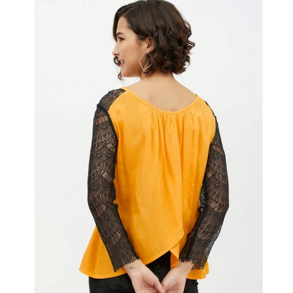 Women's Rayon Lace Inserts Long Sleeve Top - Yellow