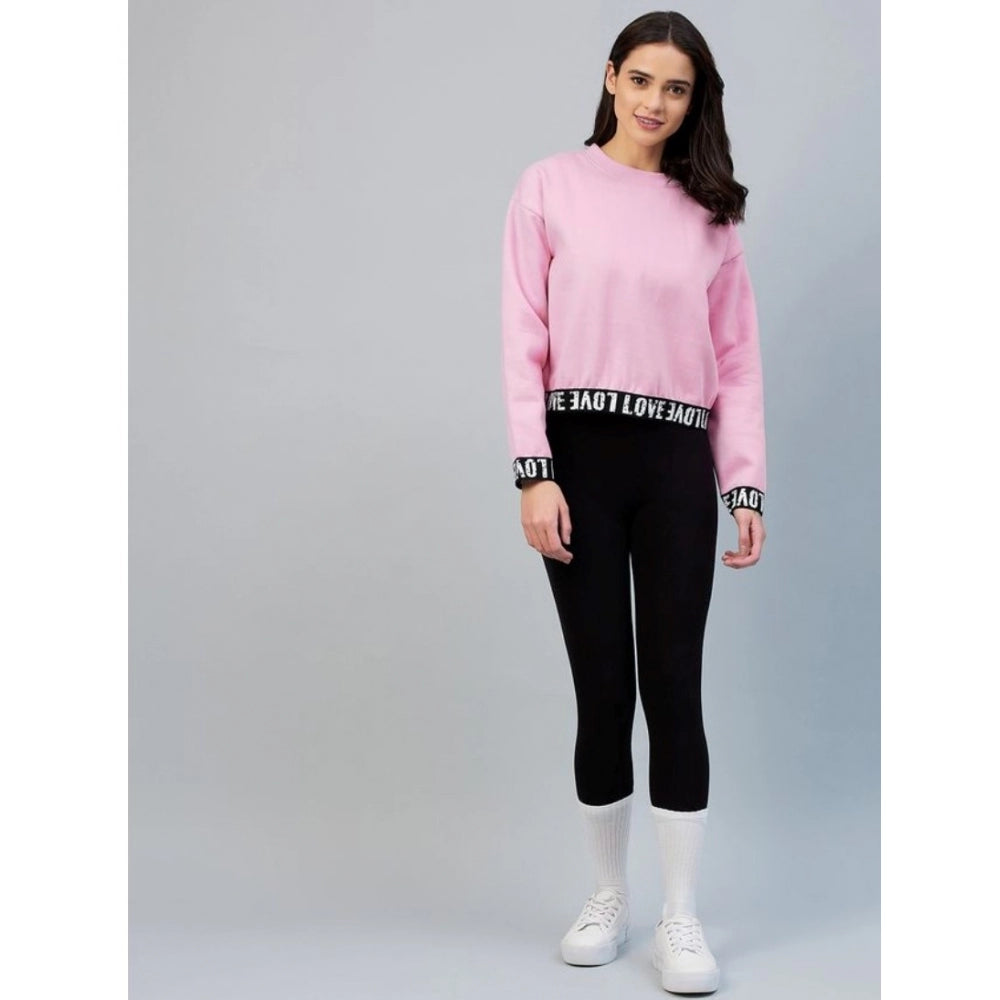 Women's Fleece Solid Long Sleeves Sweatshirt (Pink) - POPNOVA