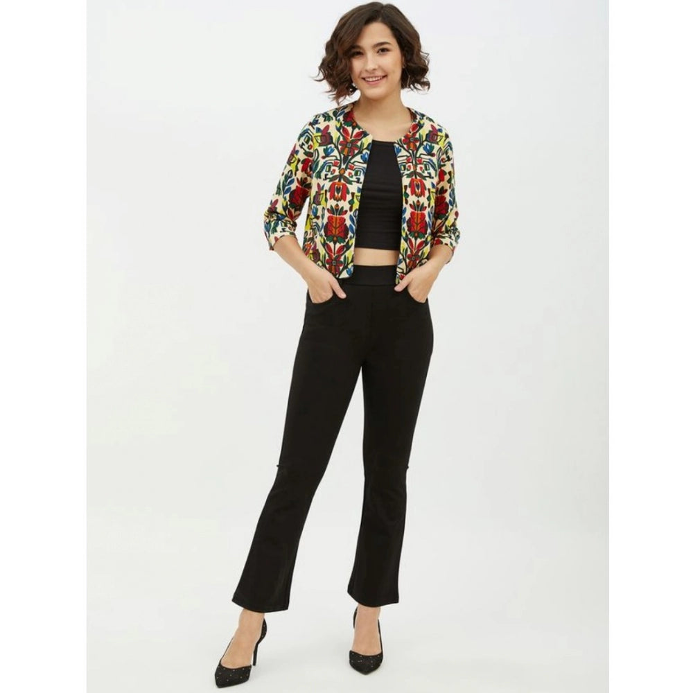Women's Polyester Floral 3/4 Sleeve Sleeves Shrug - Multicolor