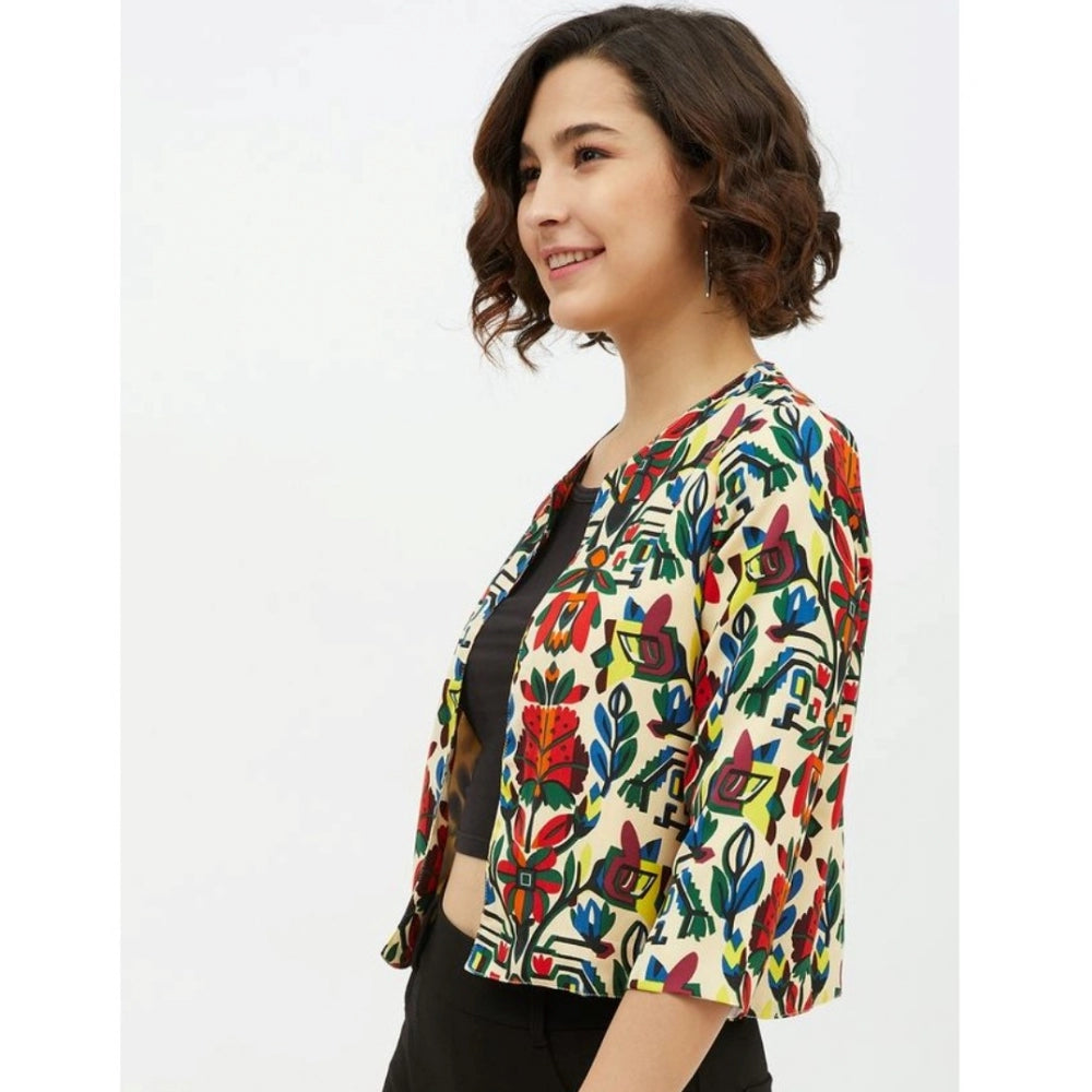 Women's Polyester Floral 3/4 Sleeve Sleeves Shrug - Multicolor