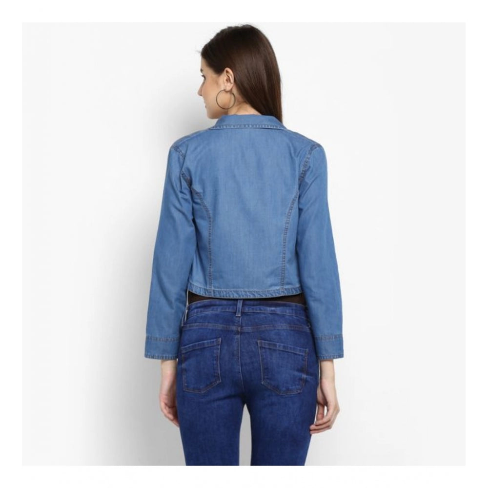 Women's Denim Smocking 3/4 Sleeve Sleeves Shrug - Blue