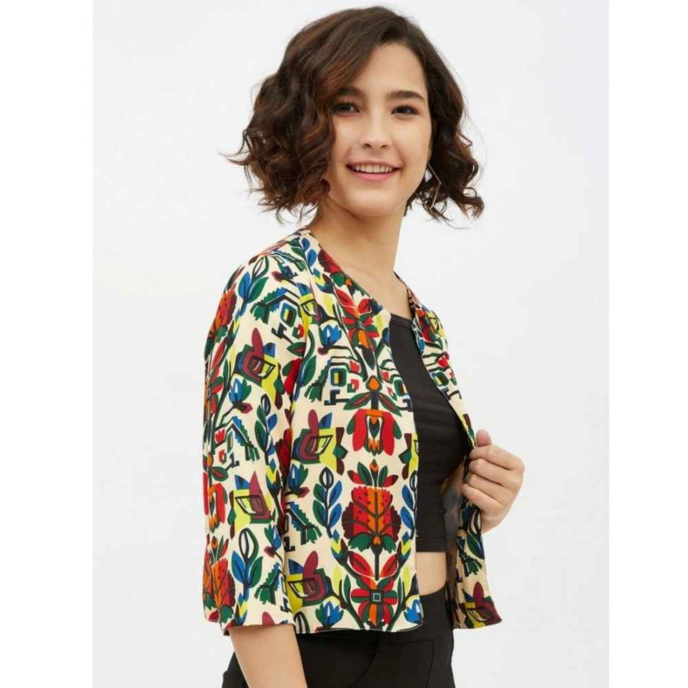 Women's Polyester Floral 3/4 Sleeve Sleeves Shrug - Multicolor