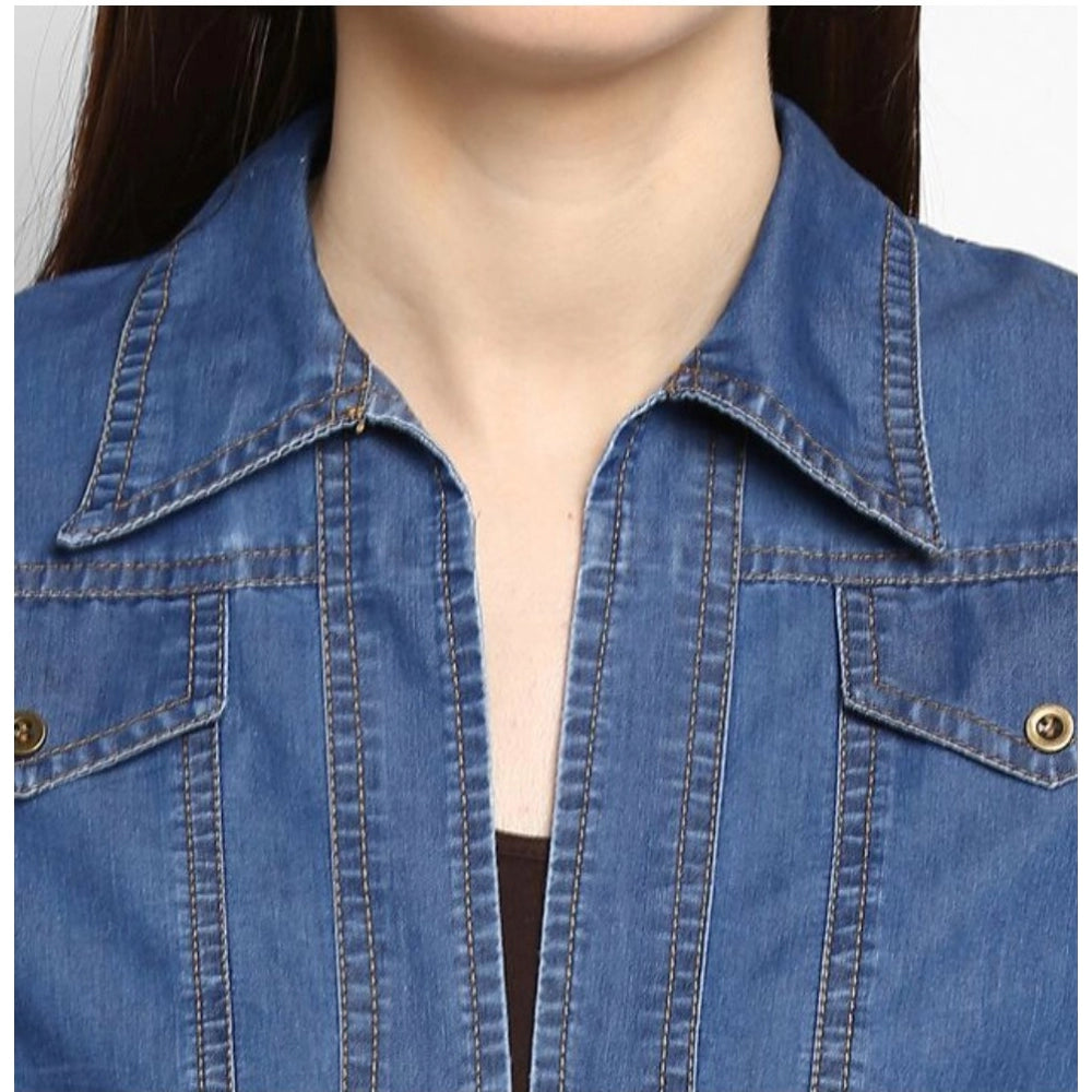 Women's Denim Solid 3/4 Sleeve Sleeves Shrug - Blue